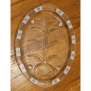 Vintage MCM Inland Glass Serving Dish Meat Platter Atomic Sputnik Floral Pattern